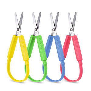 Safety <b>Ring</b> Scissors Stainless Steel V-Shaped For Kids Art Craft Home Office Use Colorful Handles - Product Image 1