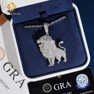 Hip Hop Iced‑Out 3D Lion Pendant 925 Silver Plated Moissanite Jewelry Luxury Bling Charm for <b>Men</b> - Product Image 1