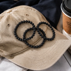 Pulsera <span class=keywords><strong>de</strong></span> Cuentas Go2boho con Cuentas <span class=keywords><strong>de</strong></span> Piedra Natural Negra Porosa, Joyería Casual Deportiva Unisex para Regalo - Product Image 4