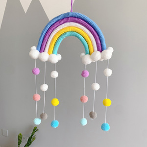 Decorazione della stanza del bambino Nordic Boho Cotton tessuto a mano Color arcobaleno nappa <span class=keywords><strong>Macrame</strong></span> appeso a parete per bambini Nursery Decor - Product Image 4