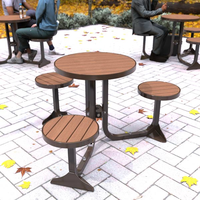 Ensemble de sièges d'extérieur modernes Table ronde en bois et cadre en acier antirouille avec 3 bancs intégrés pour les écoles et les jardins résidentiels