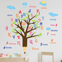 Autocollants muraux en PVC avec animaux et arbre en crayon, décoration de chambre d'enfant, salon, crèche, art mural DIY, décalcomanies pour la maison