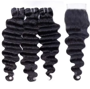 High Quality Natural Deep Curl Raw Indian Temple Hair Wholesale Unprocessed 100% Virgin Hair Bundle In Bulk