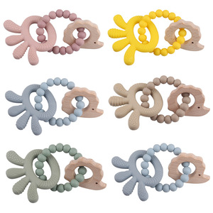 Silicone anello <span class=keywords><strong>massaggiagengive</strong></span> in legno a forma di riccio giocattolo per dentizione sensoriale BPA Free Silicone per masticare <span class=keywords><strong>massaggiagengive</strong></span> - Product Image 3