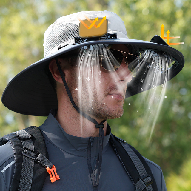 Summer Hat with Fans Solar Power Outdoor Solar Fan Cooling Fishing Hat with 2 Fan for Men Women