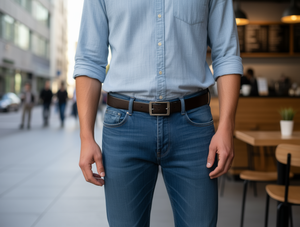 Cintura da Uomo 3,5 cm con Fibbia in Ferro, Stile Casual in Pelle di Mucca - Product Image 2