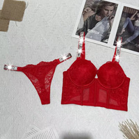 Ensemble de lingerie sexy transparent en dentelle tissée Victoria's, soutien-gorge respirant à volants, culotte brodée discrète pour femme