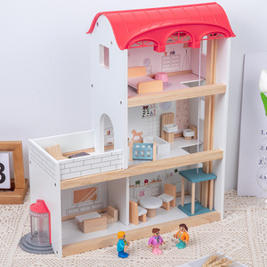 Hotsale ของเล่นเพื่อการศึกษาไม้สีฟ้าสีชมพูไม้แกล้งของเล่นบ้านตุ๊กตาสำหรับเด็ก Unisex - Product Image 4