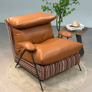 Fauteuil de salon moderne pour villa, chaise de loisirs pour chambre d'hôtel, chaise individuelle confortable en cuir avec structure métallique, mobilier d'appartement 9223 Moderne - Product Image 1