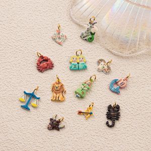 Colgante de Acero Inoxidable con Baño de Oro de 18K, Pintado con los Doce Signos del Zodíaco, Aries, Leo, Flecha de Cupido, para Regalo, Joyería DIY - Product Image 4