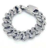 Bracelet chaîne gourmette épaisse texturée martelée tendance en acier inoxydable 316L, résistant au ternissement, étanche, pour homme, style punk affirmé