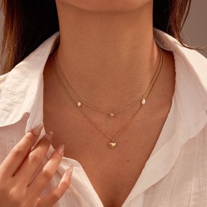 Elegantes Collares de Joyería Fina con Perlas en Forma de Lágrima de Varias Capas con Baño de Oro de 18k, Collares con Colgante de Estrella y Luna de Acero Inoxidable para Mujer - Product Image 2