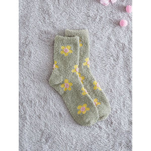 Calzini da donna con stampa a fiori verdi da donna stile barca invernale traspirante lungo cartone animato cuore amore cuore - Product Image 1