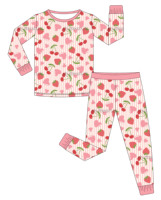Pyjama femme en viscose de bambou à col rond rayé avec logo personnalisé, motif fruits mignons, tailles XS-3XL, vêtements de nuit pour femmes