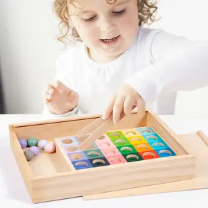 New Montessori Wooden Color Cognitive Sorting Matching Toy Clip Beads Game Children Early Education Toys