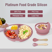 Vaisselle en silicone de qualité alimentaire sans BPA, assiette à ventouse pour bébé, bol à collation pour enfants, bavoirs mignons, ensemble de repas pour bébé avec cuillère