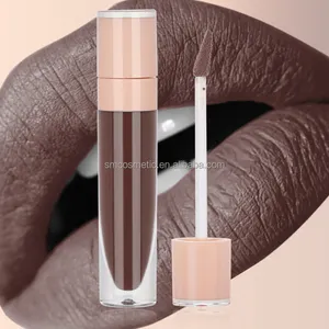 Novo Baixo Moq Personalizado Impermeável Marrom Matte Lipgloss Profissional Romântico Private Label Longo Durável Batom Líquido De Cor Escura