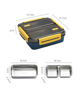 ESCART top vente de qualité alimentaire 304 boîte à bento en acier inoxydable 3 compartiments métal silicone joint anneau carré boîte à lunch - Product Image 6