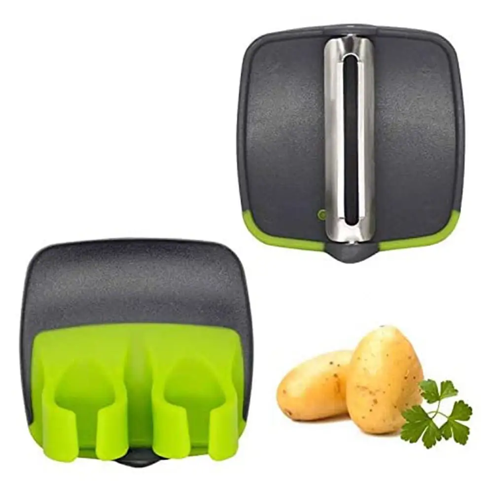 Kitchen Gadgets Tools Plastic Stainless Steel Double Finger Grip Palm Vegetable Fruit Potato Peeler