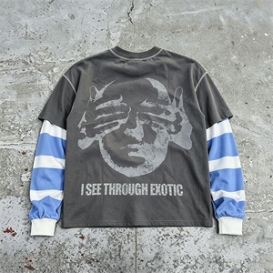 YOUMI Streetwear T-shirt Oversize Personalizzata 100% Cotone con Stampa DTG a Blocchi di Colore, Maglia a Maniche Lunghe Due Pezzi per Uomo - Product Image 2