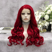 Perruques en cheveux synthétiques résistants à la chaleur Futura Swiss Lace 24inch Celebrity couleur rouge vague pre-plucked Natural Hairline