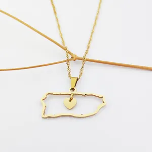 Joyeria Mapa Puerto Rico 14k Real Gold Necklace Jewelry Joyeria Acero Inoxidable Jewlery Collar De Hombre Moda Jwellery Sets