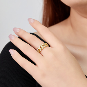 Yellow <b>Gold</b> Plated Moissanite <b>Cocktail</b> <b>Ring</b> Round Brilliant Cut Pave Setting Geometric Design Luxury Unisex Jewelry - Product Image 3