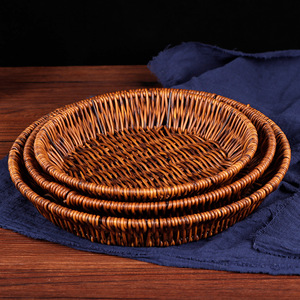 Handmade <b>Plastic</b> Woven Imitation Rattan <b>Basket</b> Circle Stackable Fruit Vegetable Storage <b>Basket</b> Shandong Origin - Product Image 1