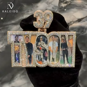 Bijoux hip-hop personnalisés Kaleido, pendentif <span class=keywords><strong>en</strong></span> diamant glacé, laiton plaqué or rhodié, zircon, <span class=keywords><strong>lettre</strong></span> de luxe, photos de souvenirs, grand pendentif - Product Image 1