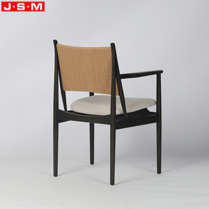 Chaise de salle à manger noire style Japandi nordique en bois de chêne, chaise minimaliste avec dossier en corde de papier pour la maison et la cuisine - Product Image 4