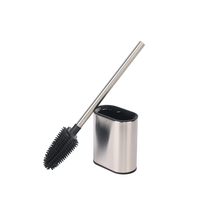 Brosse de toilette en acier inoxydable avec manche long et support en silicone pour salle de bain, maison et hôtel