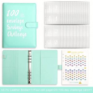 Custom Logo A5 Budget Binder with Cash Envelopes PU Leather Money Saving Planner with 100 Days Loose-<b>leaf</b> Binding for School Use - Product Image 2