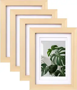 Molduras de madeira natural com plexiglass, exibir imagens 3,5x5/4x6 com tapete ou 5x7 sem tapete