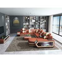 Modernes Schwarzes Leder-Ecksofa-Set Möbel Modulares Sofa Wohnzimmermöbel mit LED-Beleuchtung