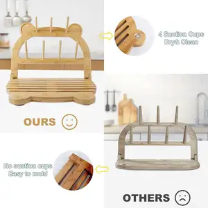 Baby Bottle Drying Rack Bamboo Fold Bottle Drying Rack Space Saving Waterproof Bottle Dryer Holder With Anti-Slip Rubber Pad