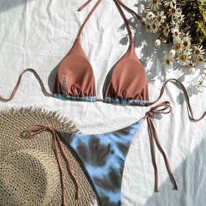 Nuevo Bikini Europeo y Americano 2026 con Estampado de Leopardo y Color Sólido, Sexy, de Dos Piezas, Triangular, para Mujer - Product Image 3