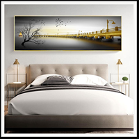 Impression murale Paysage Arbre Noir et Blanc Lac et Île, Tableau Naturel Long pour Salon, Bureau, Hôtel, Intérieurs Minimalistes