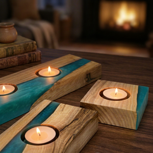 Rustic <b>Pine</b> Wood Resin Crafts Candle Stand Hand Poured Wax Natural Aroma Cozy Home Decor Christmas Gift Occasions Votive Jars - Product Image 1
