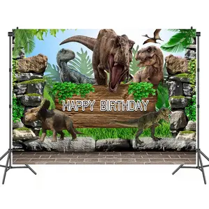 恐竜お誕生日おめでとう背景7x5ftキッズボーイズ轟音ジュラシックジャングル野生の恐竜写真の背景ケーキテーブルの装飾