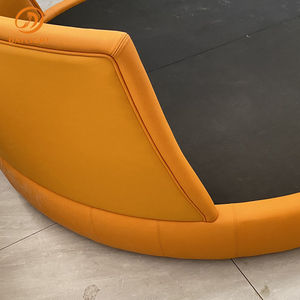 Muebles personalizados de tamaño grande, cama de plataforma redonda moderna, marco de madera de cuero naranja, bajo pedido, a la venta - Product Image 4