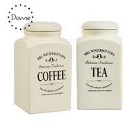 Bocaux de rangement de cuisine en céramique carrée beige personnalisés avec couvercle hermétique, contenants alimentaires durables pour cadeaux
