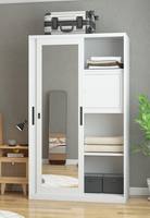 Armoire en acier imprimé avec miroir, barre de suspension verrouillable, étagères réglables, tiroir intégré et rail de glissière fluide pour chambre à coucher et maison