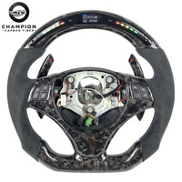Pour BMW E81 E82 E87 E88 E90 E91 E92 E93 Volant en fibre de carbone forgé Palettes de changement de vitesse étendues LED Volant de voiture