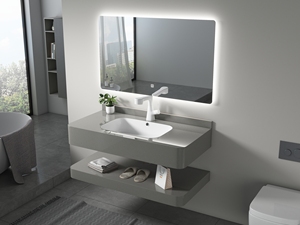 Lüks otel özel duvara monte mermer entegre Vanity lavabo çift döşeme lavabo banyo için - Product Image 4