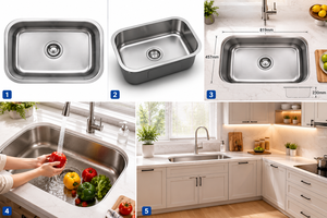 Évier de cuisine rectangulaire TADT en acier inoxydable brossé, à montage sous plan, avec robinet, garantie 5 ans, extra profond - Product Image 4