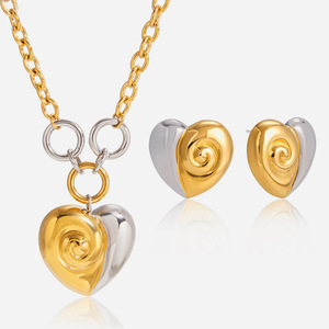 Heart-Shaped Jewelry <b>Set</b> Gold <b>Silver</b> Tone Pendant Necklace <b>Stud</b> <b>Earrings</b> Women's Everyday Wear Fine Jewelry - Product Image 1