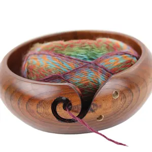 2024 Wholesale high quality handmade craft crochet kit Yarn Storage Bowl basket wooden yarn bowls for knitting