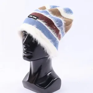 Chapeau en tricot de couleur vintage en velours de furet d'automne personnalisé de haute qualité avec chapeau froid de mode de personnalité de logo