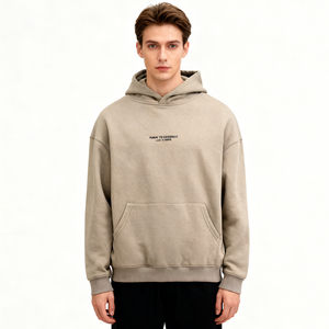 Sweat à capuche décontracté pour <span class=keywords><strong>homme</strong></span>, coupe ample, style streetwear neutre, imprimé minimaliste avec slogan, personnalisable - Product Image 2