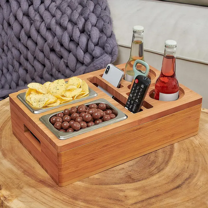 Nouveau Design Bambou Canapé Canapé Organisateur Bois Tasse et Boisson Titulaire Lit Téléphone Titulaire Plateau Snack Canapé Caddy